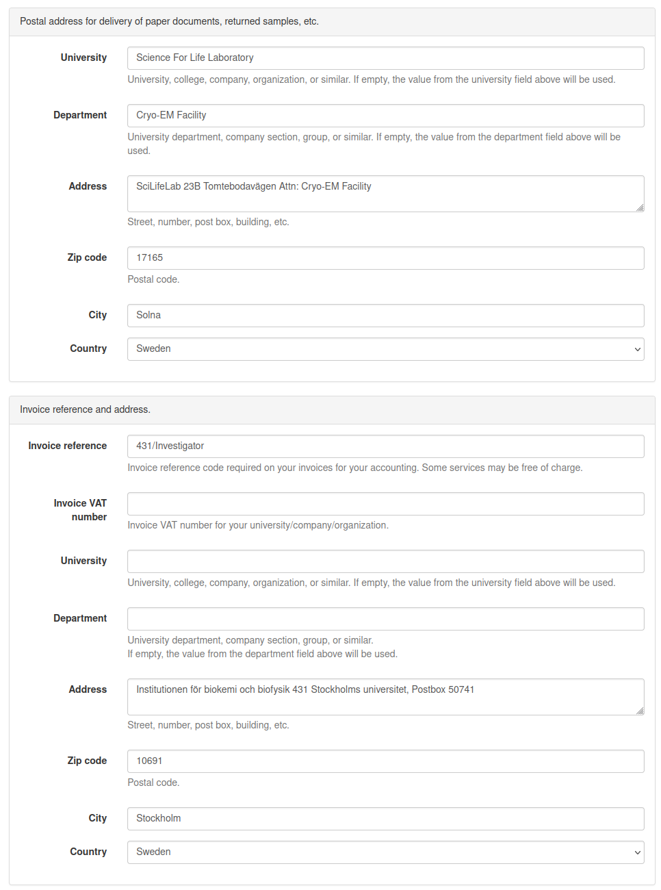 Third step in the Portal Guide for new users, showing a the second half of a properly filled out "Register new account" form for a new Principal Investigator.