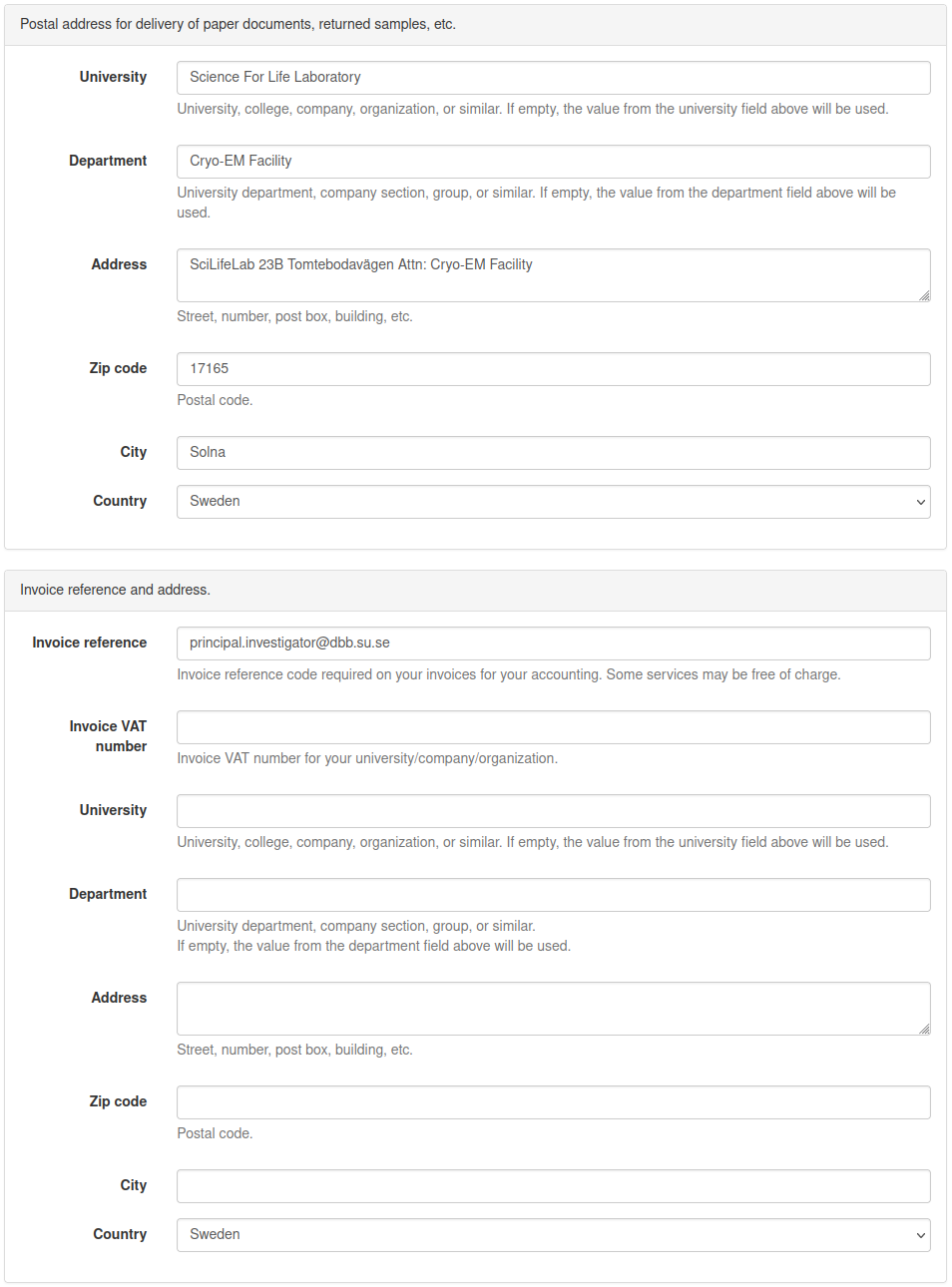 Fifth step in the Portal Guide for new users, showing a the second half of a properly filled out "Register new account" form for a new group member of the previously created Principal Investigator.