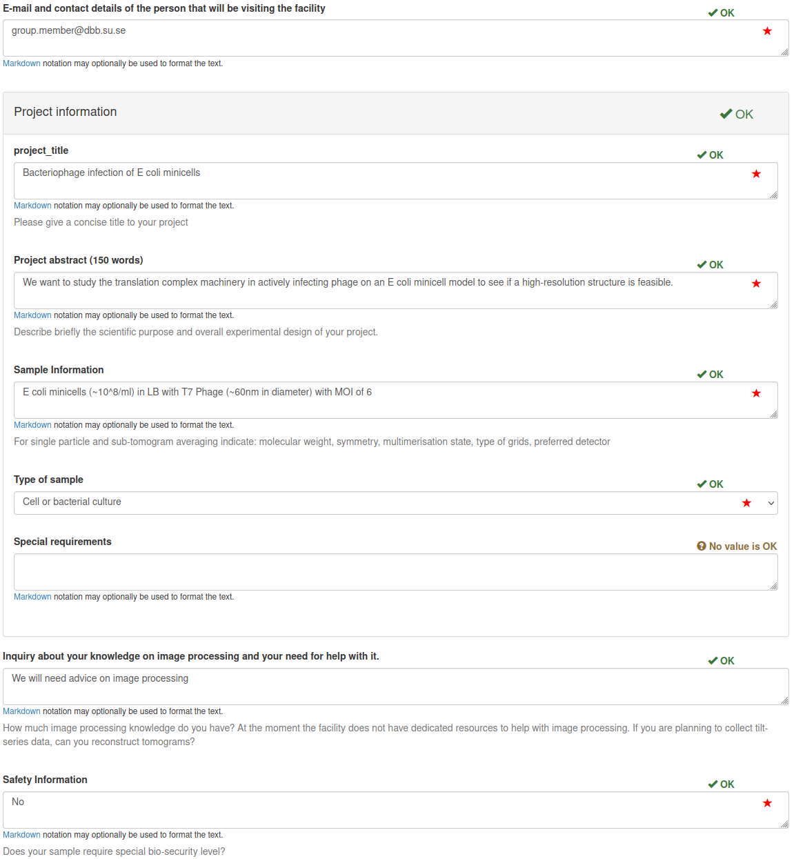 Ninth step in the Portal Guide for new users, showing the second third of a properly completed Rapid Access application Order