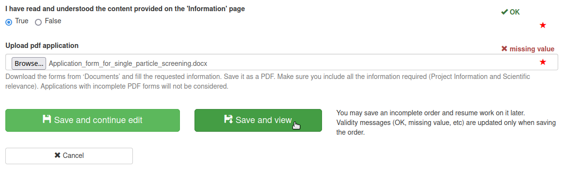 Tenth step in the Portal Guide for new users, showing the final third of a properly completed Rapid Access application Order with the mouse over the "Save and view" button.